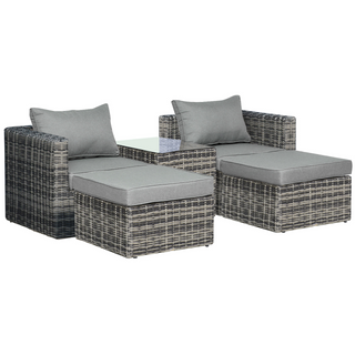 5 Pcs Rattan Garden Furniture Set w/ Tall Glass-Top Table Aluminium Frame Plastic Wicker Thick Soft Cushions Comfortable Outdoor Balcony Home Sofa - Mixed Grey - Giant Lobelia