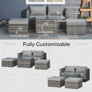 5 Pcs Rattan Garden Furniture Set w/ Tall Glass-Top Table Aluminium Frame Plastic Wicker Thick Soft Cushions Comfortable Outdoor Balcony Home Sofa - Mixed Grey - Giant Lobelia