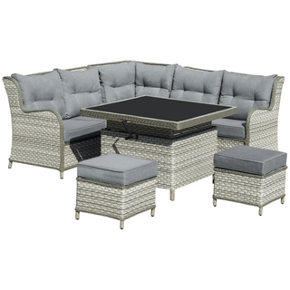 6 Pieces Patio PE Rattan Dining Sofa Set, Outdoor Wicker Sectional Conversation Aluminum Frame Furniture - Giant Lobelia