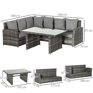 3 PCS PE Rattan Corner Dining Set Outdoor Garden Patio Sofa Table Furniture Set w/ Cushions Grey - Giant Lobelia