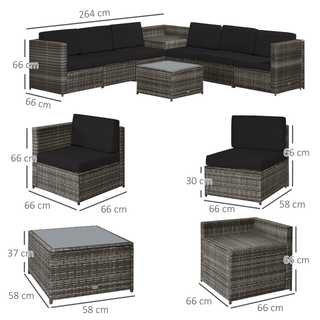 Outsunny 8 pcs Outdoor Rattan Garden Furniture Patio Sofa and Table Set with Cushions 6 Seater Corner Wicker Seat with Storage, Grey - Giant Lobelia