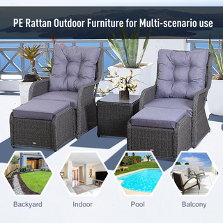 5PCS Deluxe Garden Rattan Furniture Sofa Chair & Stool Table Set  Patio Wicker Weave Furniture Set Aluminium Frame Fully-assembly - Grey - Giant Lobelia