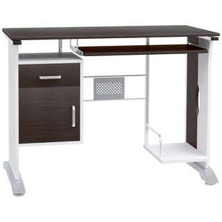 HOMCOM Computer Desk with Sliding Keyboard Tray Storage Drawers and Host Box Shelf Home Office Workstation (Black walnut) - Giant Lobelia