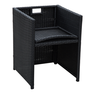 5 PCs Rattan Garden Furniture Space-saving Wicker Weave Sofa Set Conservatory Dining Table Table Chair Footrest Cushioned Black - Giant Lobelia