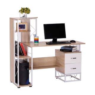 Computer Desk PC Writing Workstation w/2 Drawers Multi-Shelves Home Office Furniture, White - Giant Lobelia