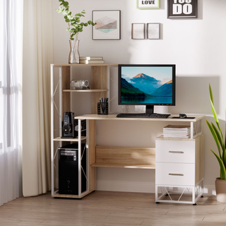 Computer Desk PC Writing Workstation w/2 Drawers Multi-Shelves Home Office Furniture, White - Giant Lobelia