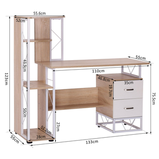 Computer Desk PC Writing Workstation w/2 Drawers Multi-Shelves Home Office Furniture, White - Giant Lobelia