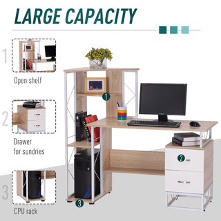 Computer Desk PC Writing Workstation w/2 Drawers Multi-Shelves Home Office Furniture, White - Giant Lobelia