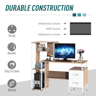 Computer Desk PC Writing Workstation w/2 Drawers Multi-Shelves Home Office Furniture, White - Giant Lobelia