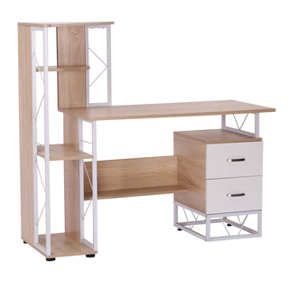 Computer Desk PC Writing Workstation w/2 Drawers Multi-Shelves Home Office Furniture, White - Giant Lobelia