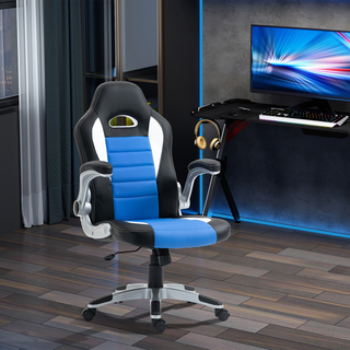 Racing Gaming Chair, PU Leather Computer Desk Chair, Height Adjustable Swivel Chair With Tilt Function and Flip Up Armrests, Blue - Giant Lobelia