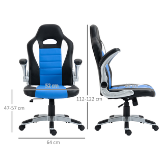 Racing Gaming Chair, PU Leather Computer Desk Chair, Height Adjustable Swivel Chair With Tilt Function and Flip Up Armrests, Blue - Giant Lobelia