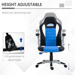 Racing Gaming Chair, PU Leather Computer Desk Chair, Height Adjustable Swivel Chair With Tilt Function and Flip Up Armrests, Blue - Giant Lobelia