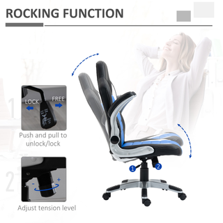 Racing Gaming Chair, PU Leather Computer Desk Chair, Height Adjustable Swivel Chair With Tilt Function and Flip Up Armrests, Blue - Giant Lobelia