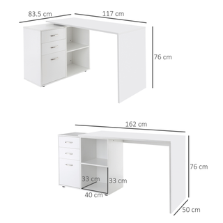 Computer Desk Table Workstation Home Office L Shape Drawer Shelf File Cabinet White - Giant Lobelia