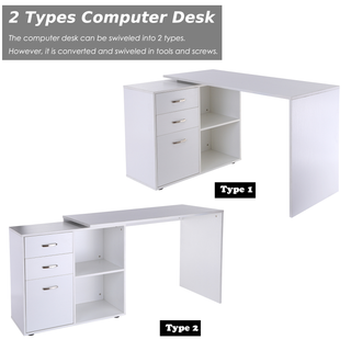 Computer Desk Table Workstation Home Office L Shape Drawer Shelf File Cabinet White - Giant Lobelia