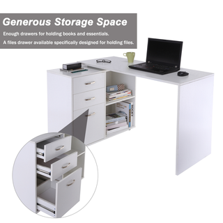 Computer Desk Table Workstation Home Office L Shape Drawer Shelf File Cabinet White - Giant Lobelia