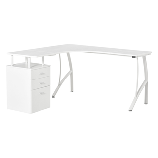 L-Shaped Computer Desk Table with Storage Drawer Home Office Corner Industrial Style Workstation, White - Giant Lobelia