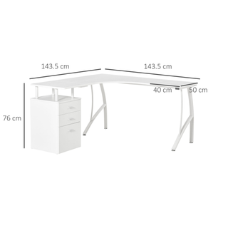 L-Shaped Computer Desk Table with Storage Drawer Home Office Corner Industrial Style Workstation, White - Giant Lobelia