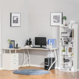 L-Shaped Computer Desk Table with Storage Drawer Home Office Corner Industrial Style Workstation, White - Giant Lobelia