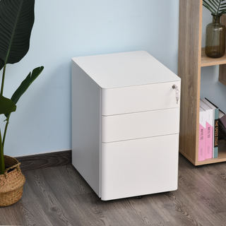 Vinsetto Fully Assembled 3 Drawer Steel Metal Filing Cabinet Lockable Rolling Vertical File Cabinet White - Giant Lobelia