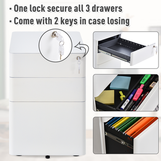 Vinsetto Fully Assembled 3 Drawer Steel Metal Filing Cabinet Lockable Rolling Vertical File Cabinet White - Giant Lobelia