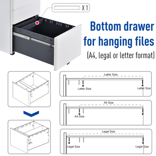 Vinsetto Fully Assembled 3 Drawer Steel Metal Filing Cabinet Lockable Rolling Vertical File Cabinet White - Giant Lobelia