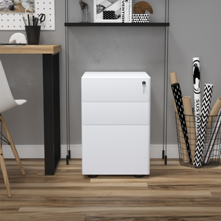 Vinsetto Fully Assembled 3 Drawer Steel Metal Filing Cabinet Lockable Rolling Vertical File Cabinet White - Giant Lobelia