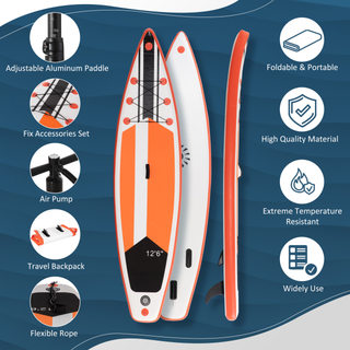 10'6" x 30" x 6" Inflatable Paddle Stand Up Board, Adjustable Aluminium Paddle, Non-Slip Deck Board w/ ISUP Accessories, Carry Bag, 320Lx76Wx15Hcm - White - Giant Lobelia