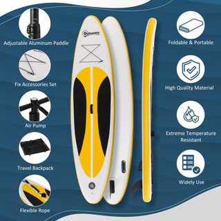 10' x 30" x 6" Inflatable Paddle Stand Up Board, 1.65-2.15M Adjustable Aluminium Paddle Non-Slip Deck Board, with ISUP Accessories & Carry Bag, 305L x 76W x 15H cm, White - Giant Lobelia