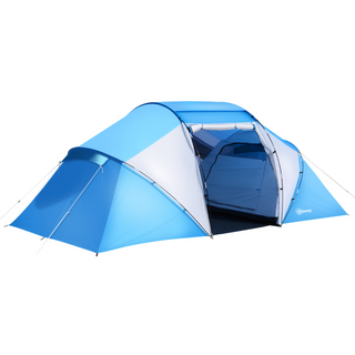 4-6 Man Camping Tent w/ Two Bedroom, Hiking Sun Shelter, UV Protection Tunnel Tent, Blue and White - Giant Lobelia