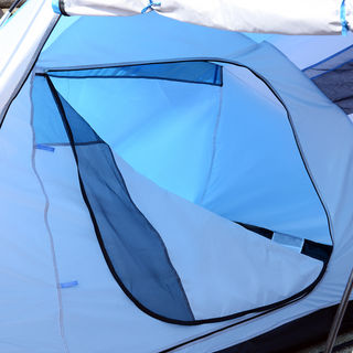 4-6 Man Camping Tent w/ Two Bedroom, Hiking Sun Shelter, UV Protection Tunnel Tent, Blue and White - Giant Lobelia