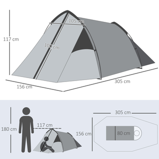 1-2 Man Camping Tunnel Tent  w/ Rain Fly Porch Mesh Window Double Layer Shelter Hiking Home Backpacking Vestibule Lightweight Fishing - Giant Lobelia