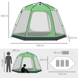 6 Person Pop Up Camping Tent, 2-Tier Design Backpacking Tent with 4 Windows 2 Doors Portable Carry Bag for Fishing Hiking, Green - Giant Lobelia