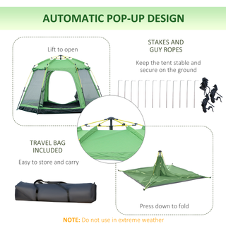 6 Person Pop Up Camping Tent, 2-Tier Design Backpacking Tent with 4 Windows 2 Doors Portable Carry Bag for Fishing Hiking, Green - Giant Lobelia