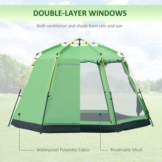 6 Person Pop Up Camping Tent, 2-Tier Design Backpacking Tent with 4 Windows 2 Doors Portable Carry Bag for Fishing Hiking, Green - Giant Lobelia