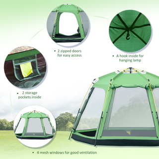 6 Person Pop Up Camping Tent, 2-Tier Design Backpacking Tent with 4 Windows 2 Doors Portable Carry Bag for Fishing Hiking, Green - Giant Lobelia