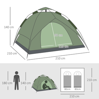 2 Man Pop Up Tent Camping Festival Hiking Family Travel Shelter Portable Double Layer Automatic Outdoor - Giant Lobelia