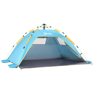 2 Man Pop-up Tent Beach Tent Sun Shelter w/ Windows Doors Hook Sandbags UV Protection Waterproof Outdoor Adventure Garden, Light Blue - Giant Lobelia