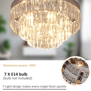 Round Crystal Ceiling Lamp 7 Lights Chandelier Mounted Fixture For Living Room Dining Room Hallway Modern - Giant Lobelia