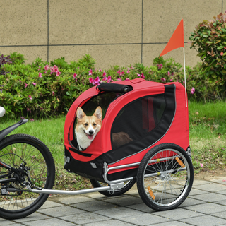 PawHut Steel Dog Bike Trailer Pet Cart Carrier for Bicycle Kit Water Resistant with Hitch Coupler Travel Black and Red - Giant Lobelia