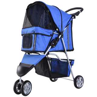 PawHut Pet Travel Stroller Cat Dog Pushchair Trolley Puppy Jogger Carrier Three Wheels for Small Miniature Dogs(Blue) - Giant Lobelia