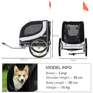 PawHut Steel Dog Bike Trailer Pet Cart Carrier for Bicycle Kit Water Resistant with Hitch Coupler Travel White and Black - Giant Lobelia