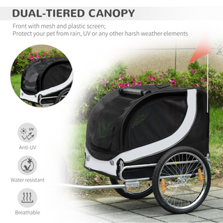 PawHut Steel Dog Bike Trailer Pet Cart Carrier for Bicycle Kit Water Resistant with Hitch Coupler Travel White and Black - Giant Lobelia