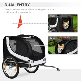 PawHut Steel Dog Bike Trailer Pet Cart Carrier for Bicycle Kit Water Resistant with Hitch Coupler Travel White and Black - Giant Lobelia