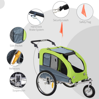 PawHut Dog Bike Trailer Pet Stroller Cart Carrier for Bicycle 360° Rotatable with Reflectors 3 Wheels Hitch Coupler Push/ Pull/ Brake Water Resistant Green - Giant Lobelia