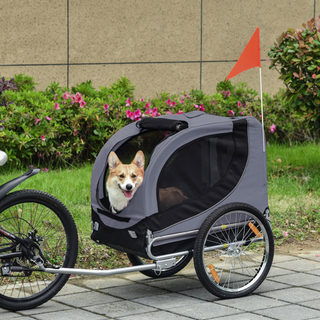 PawHut Steel Dog Bike Trailer Pet Cart Carrier for Bicycle Kit Water Resistant with Hitch Coupler Travel Grey and Black - Giant Lobelia