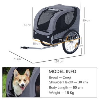 PawHut Steel Dog Bike Trailer Pet Cart Carrier for Bicycle Kit Water Resistant with Hitch Coupler Travel Grey and Black - Giant Lobelia