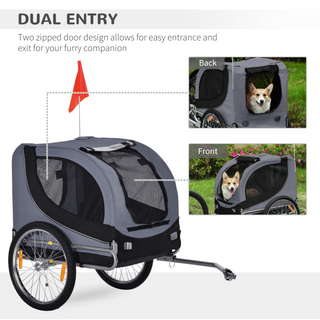 PawHut Steel Dog Bike Trailer Pet Cart Carrier for Bicycle Kit Water Resistant with Hitch Coupler Travel Grey and Black - Giant Lobelia