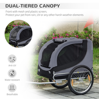 PawHut Steel Dog Bike Trailer Pet Cart Carrier for Bicycle Kit Water Resistant with Hitch Coupler Travel Grey and Black - Giant Lobelia